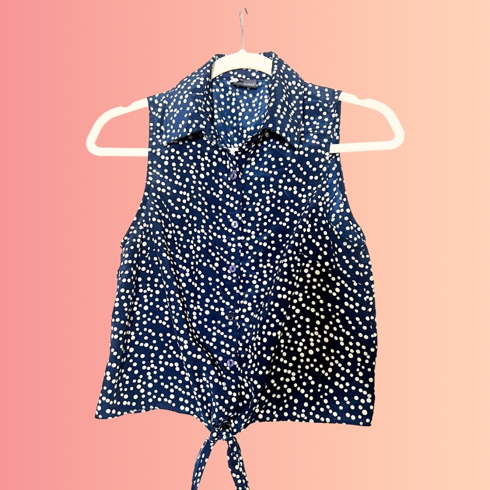 Retro Polka Dot Button-Up Blouse – Sparkle & Fade - Size XS